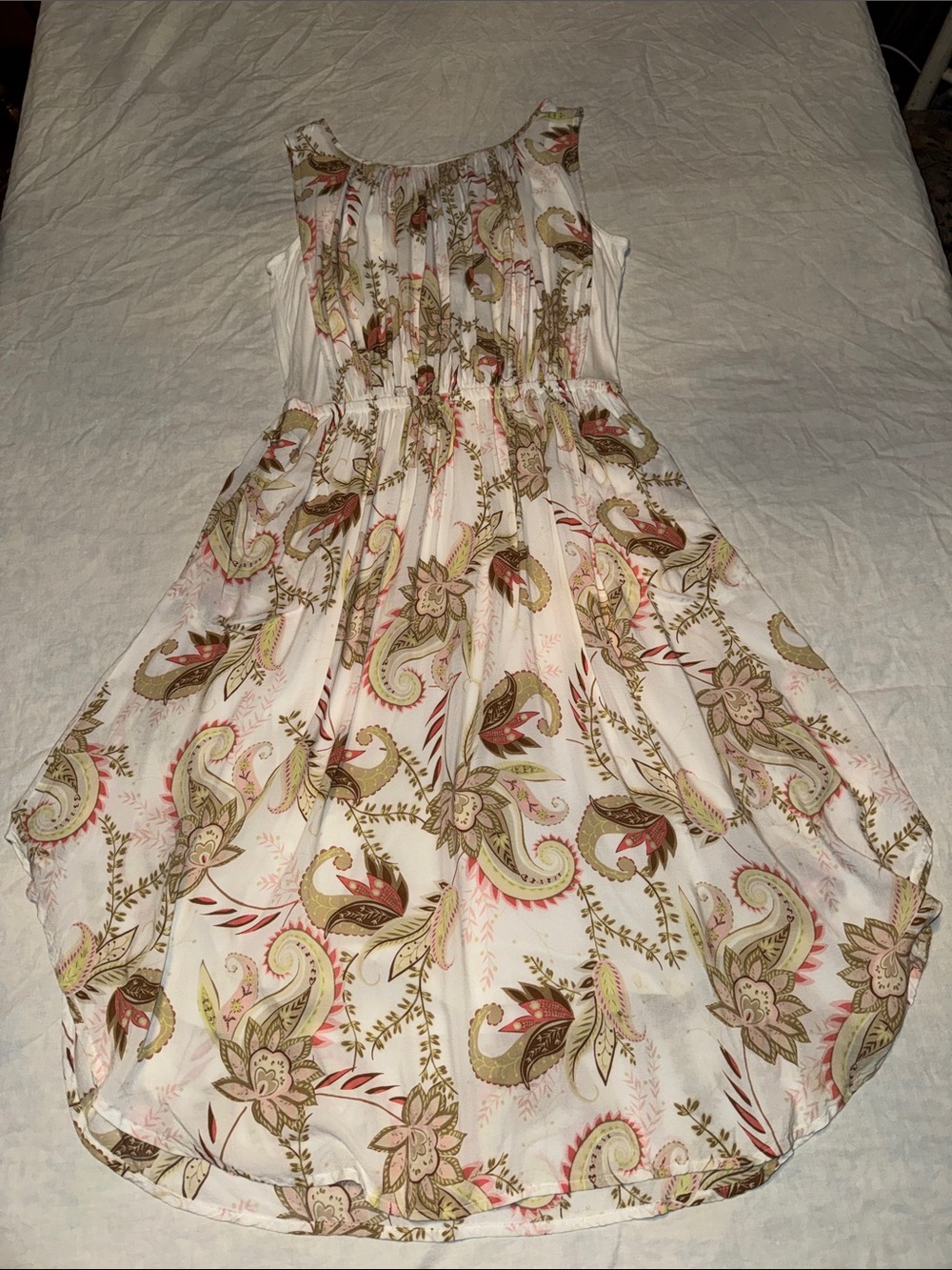 J. Jill Sleeveless Paisley Midi Dress Peach Ivory XSP XS Petite Rayon